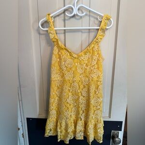 Yellow Lace Ruffle Slip Dress